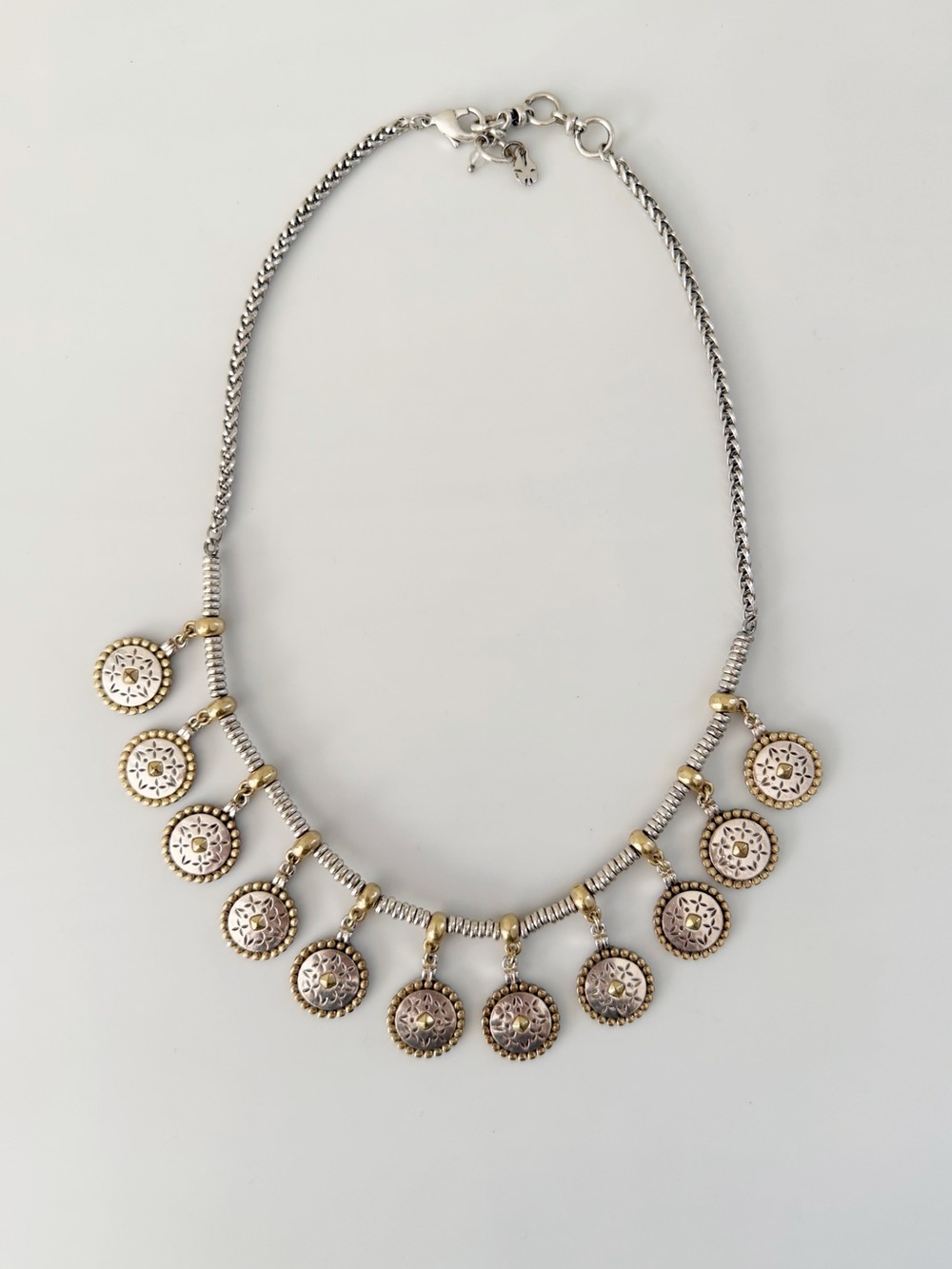 Lucky Brand Silver Gold Tone Boho Cowgirl Indie Hippie Statement Necklace